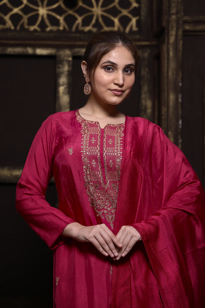 Pink Elegant Russian Silk Suit Set with Delicate Zari & Pearl Work #1567