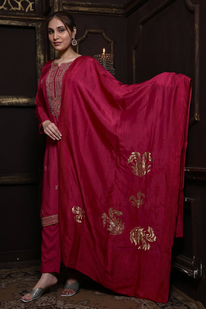 Pink Elegant Russian Silk Suit Set with Delicate Zari & Pearl Work #1567