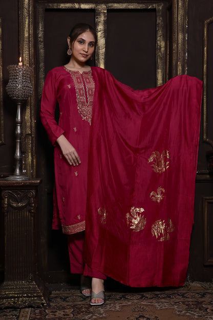 Pink Elegant Russian Silk Suit Set with Delicate Zari & Pearl Work #1567
