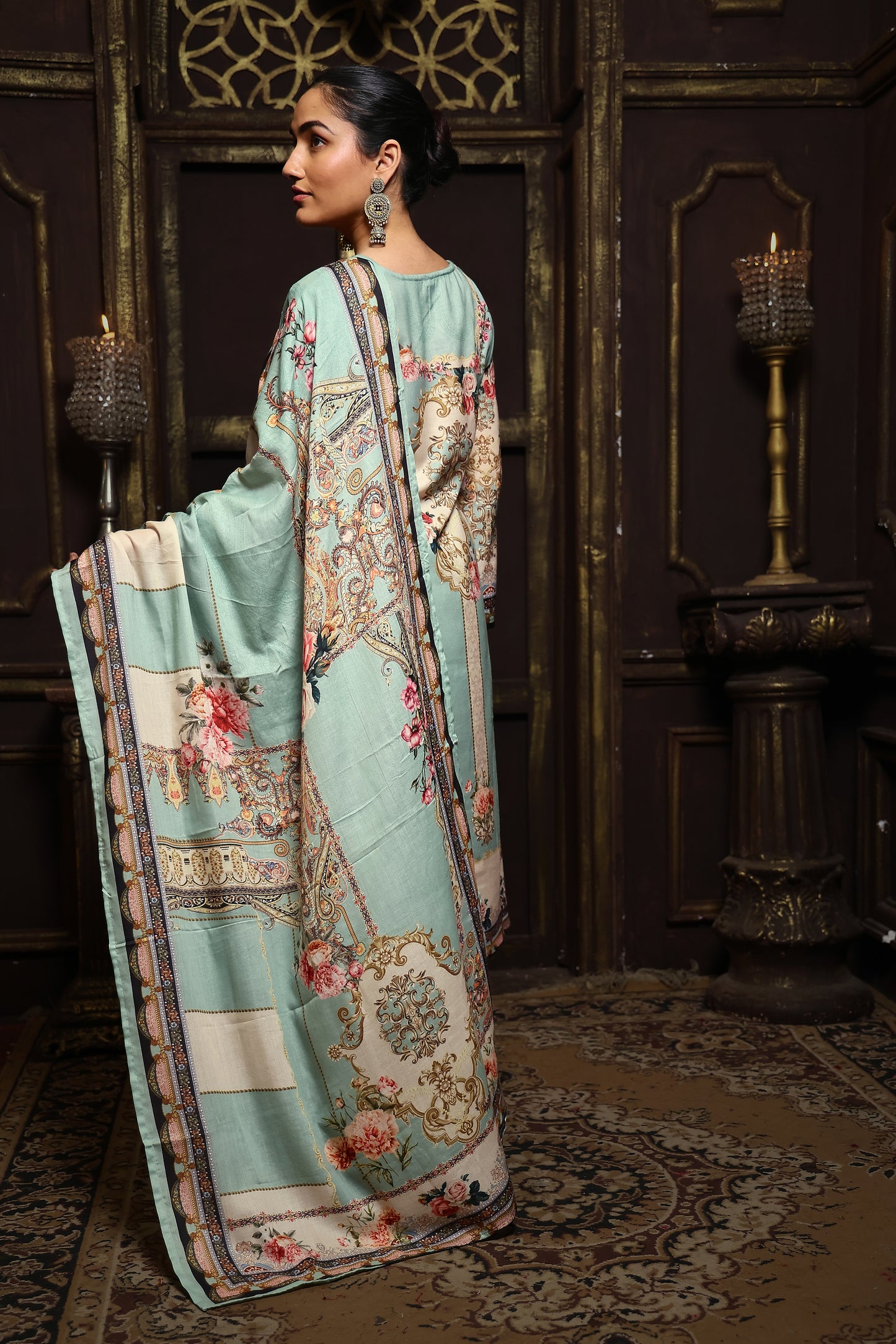 Sea Green Viscose Pashmina Suit Set #1702