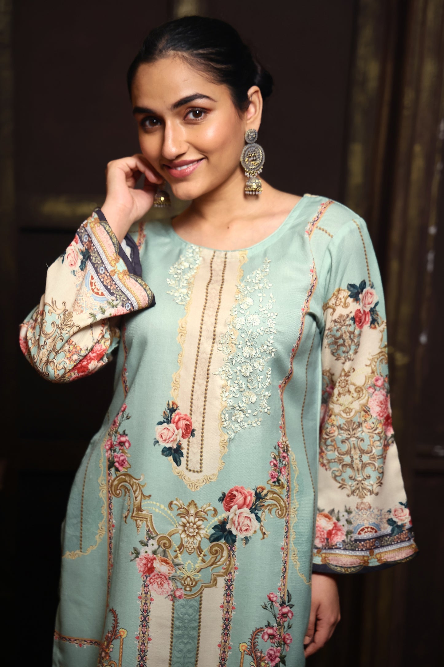 Sea Green Viscose Pashmina Suit Set #1702