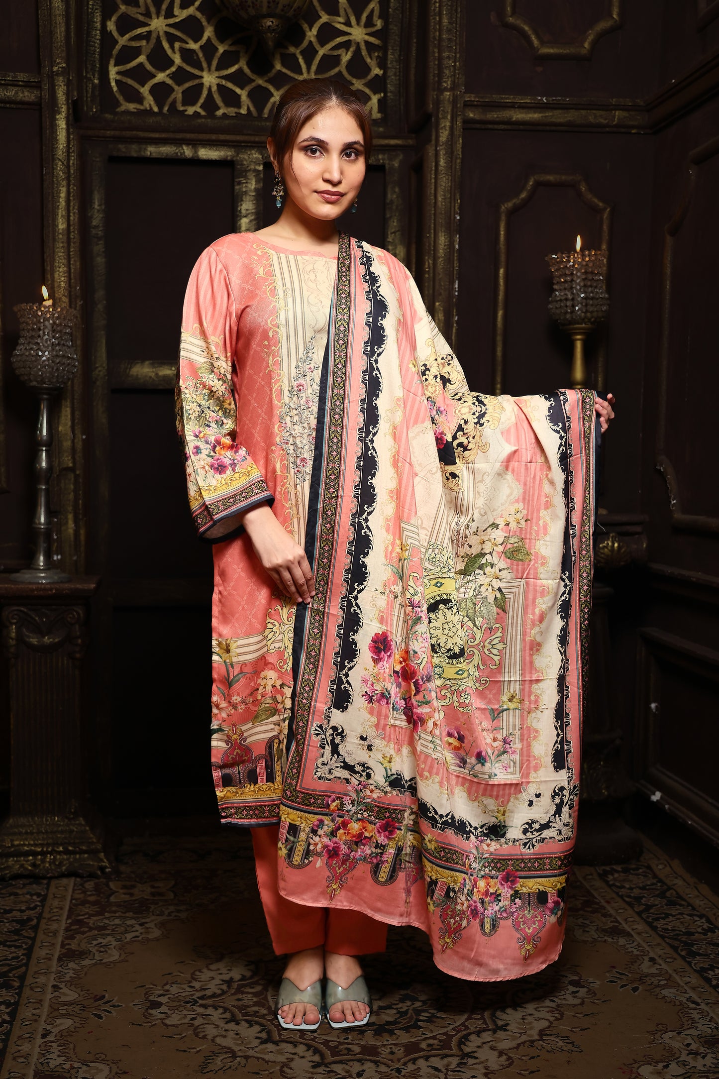 Pink Viscose Pashmina Suit Set #1704