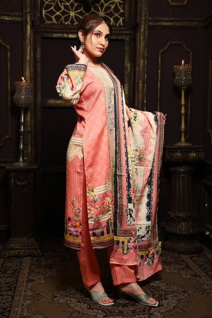 Pink Viscose Pashmina Suit Set #1704
