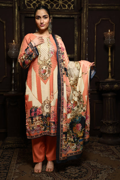 Peach Viscose Pashmina Suit Set #1705