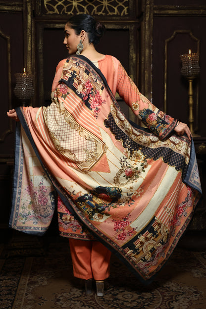 Peach Viscose Pashmina Suit Set #1705