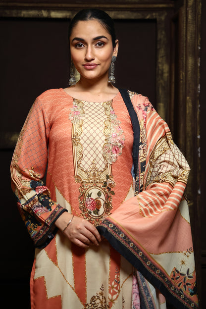 Peach Viscose Pashmina Suit Set #1705