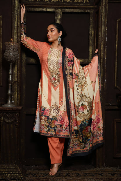 Peach Viscose Pashmina Suit Set #1705