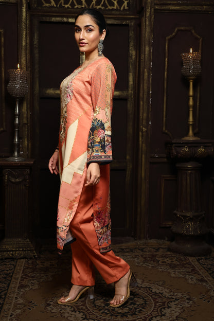Peach Viscose Pashmina Suit Set #1705
