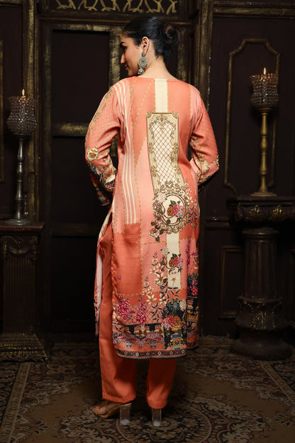 Peach Viscose Pashmina Suit Set #1705