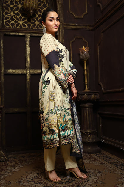 Cream Viscose Pashmina Suit Set #1701