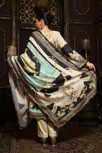 Cream Viscose Pashmina Suit Set #1701