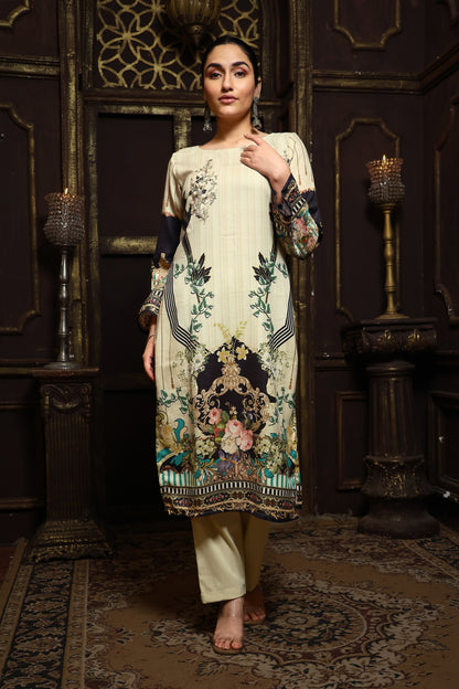 Cream Viscose Pashmina Suit Set #1701