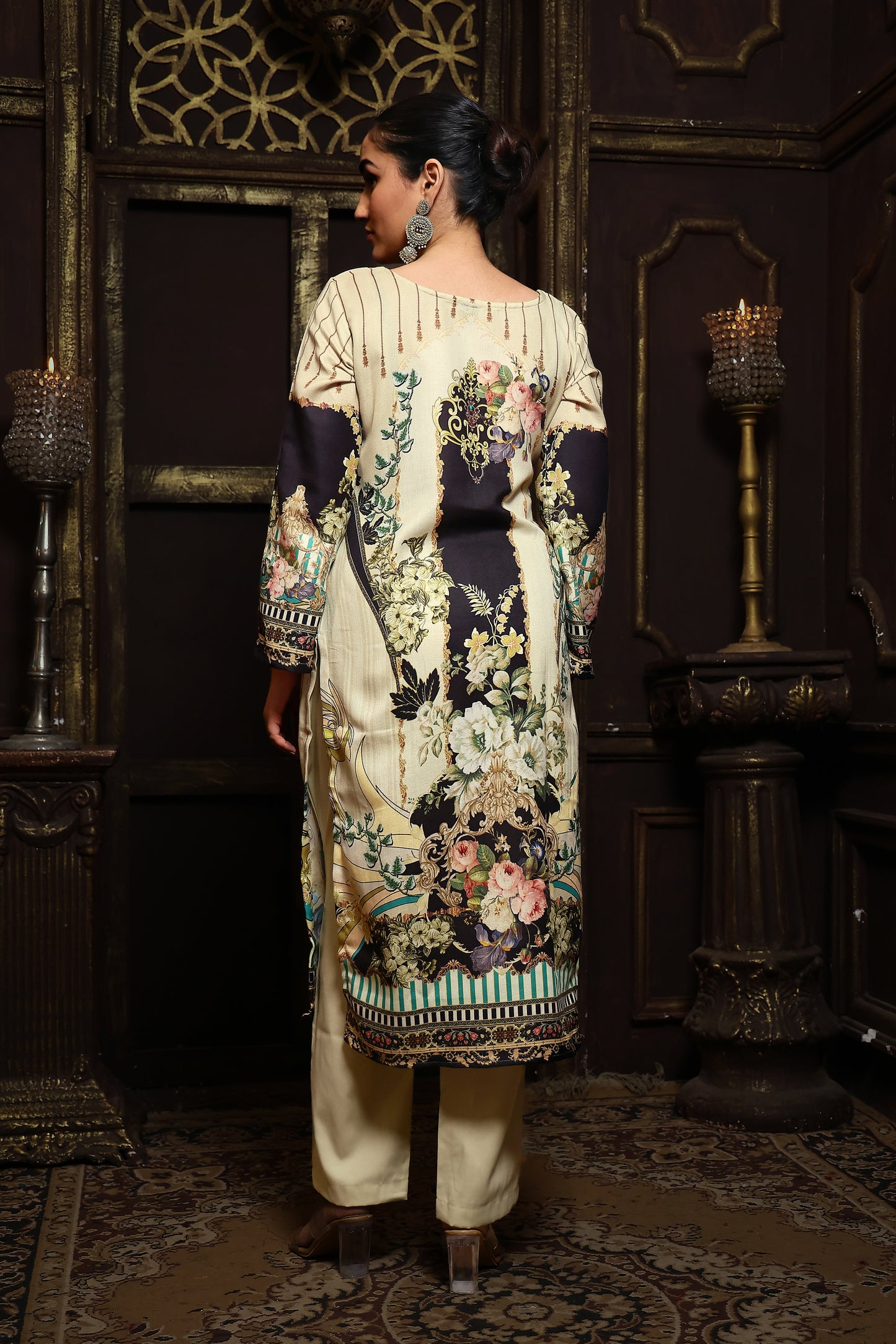 Cream Viscose Pashmina Suit Set #1701