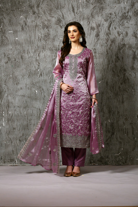 Tissue Shimmer Zari Embroidered Suit Set #1673