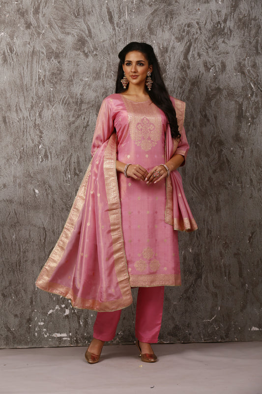 Pink Banarasi Suit Set