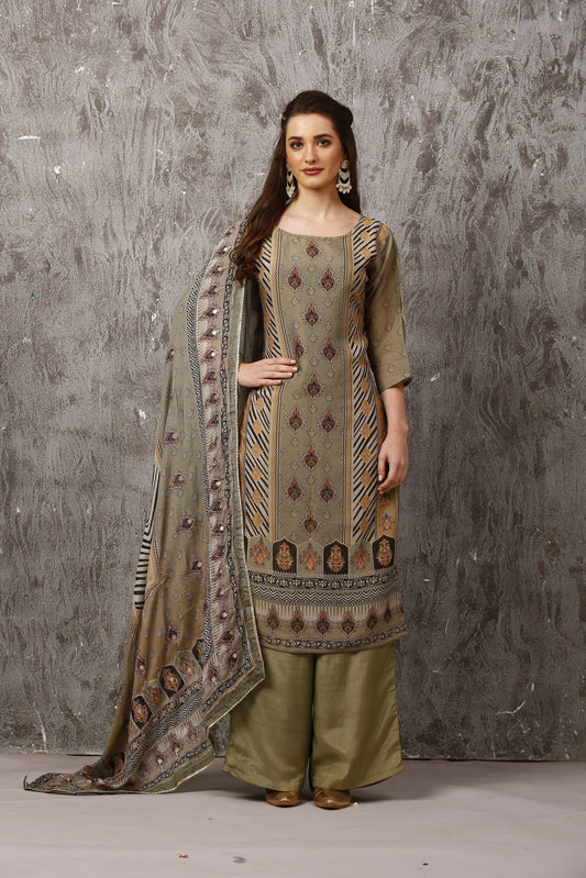Olive Designer Tissue Shimmer Suit Set with Zari Work #1658