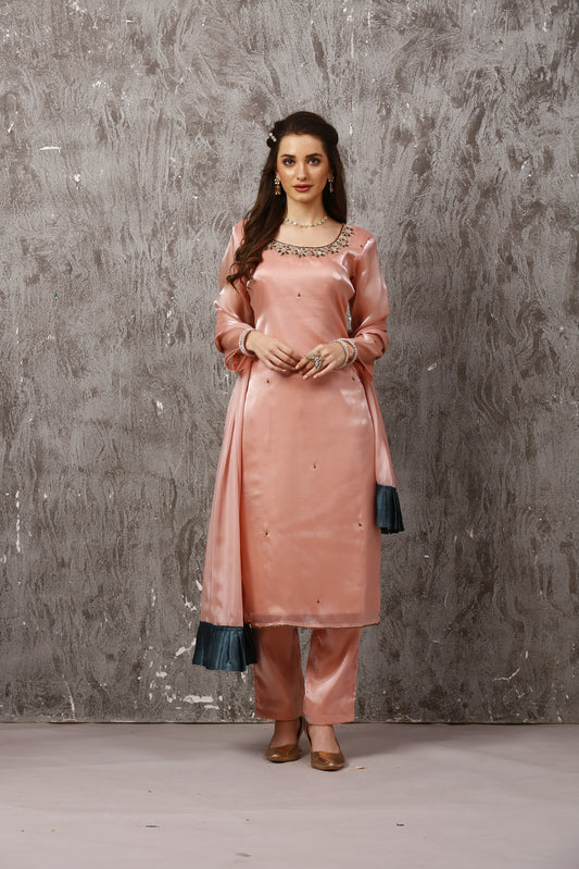 Peach Jimmy Choo Designer Suit Set with Zardozie  Handwork #1646