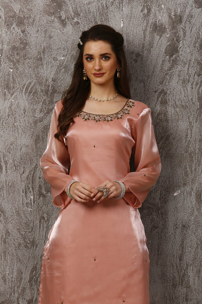 Peach Jimmy Choo Designer Suit Set with Zardozie  Handwork #1646