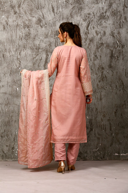 Pink Subtle Pakistani Style Organza Suit Set #1611