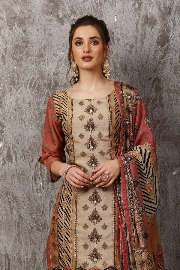 Rust Designer Tissue Shimmer Suit Set with Zari Work 