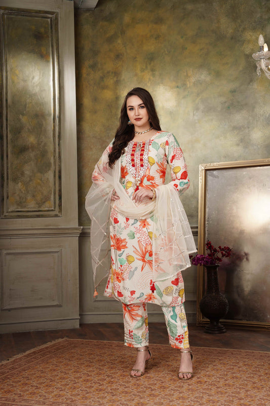 White Gotta Muslin Suit Set #1301
