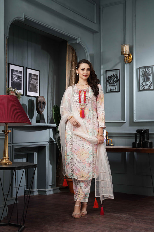 White Gotta Embellished Suit Set #1264