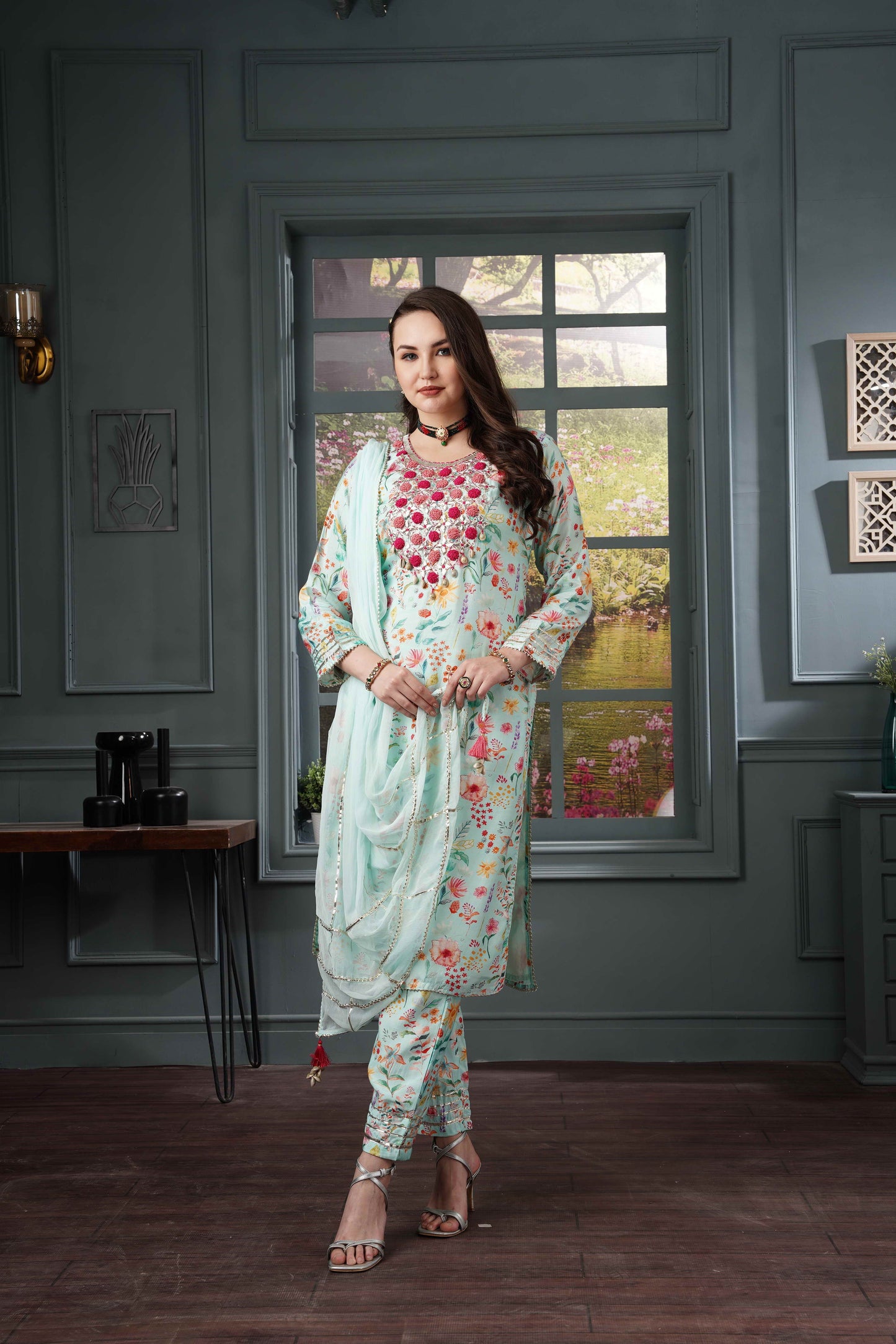 Aqua Blue Pure Muslin Shell Suit Set #1303