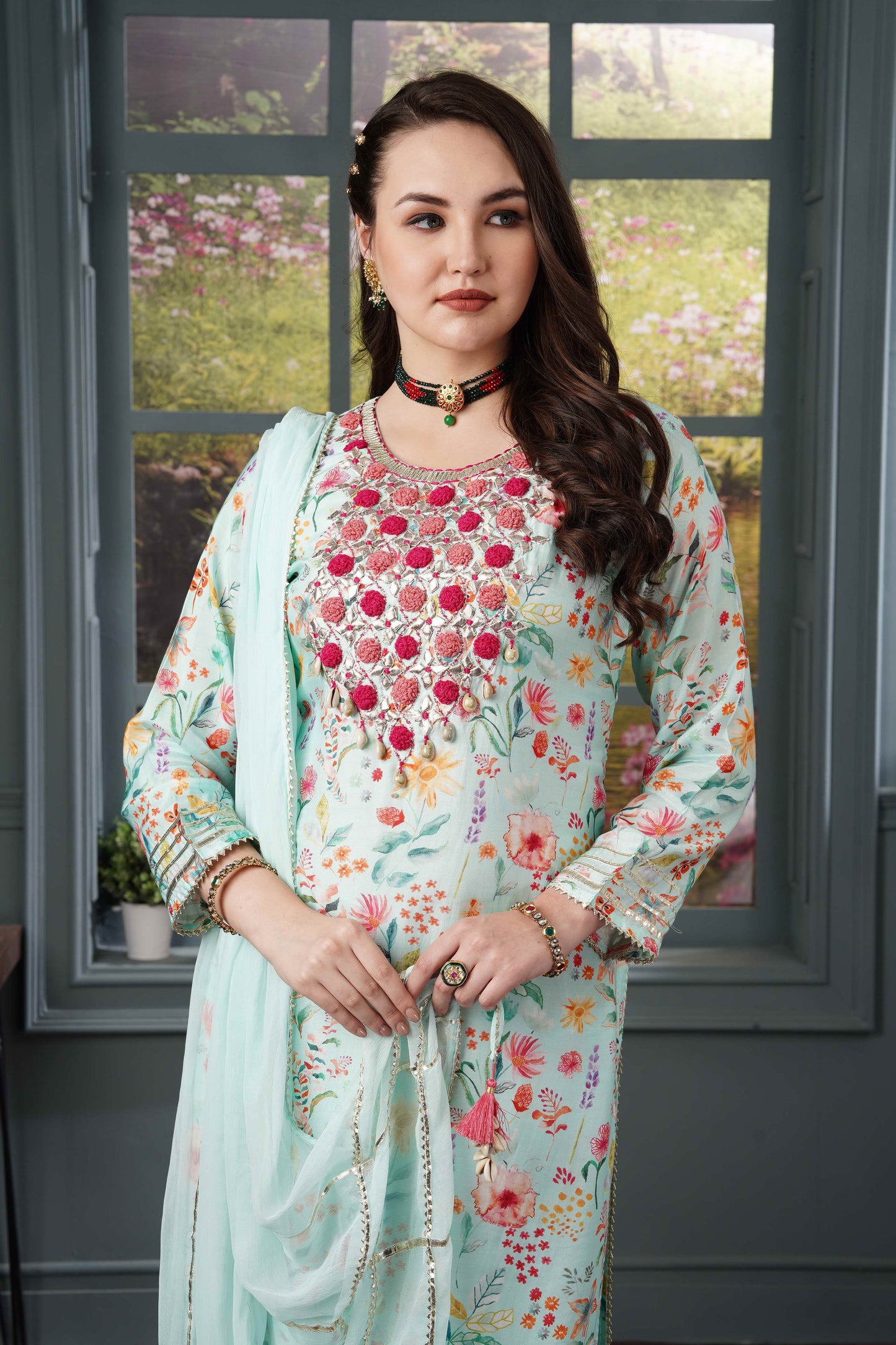 Aqua Blue Pure Muslin Shell Suit Set #1303