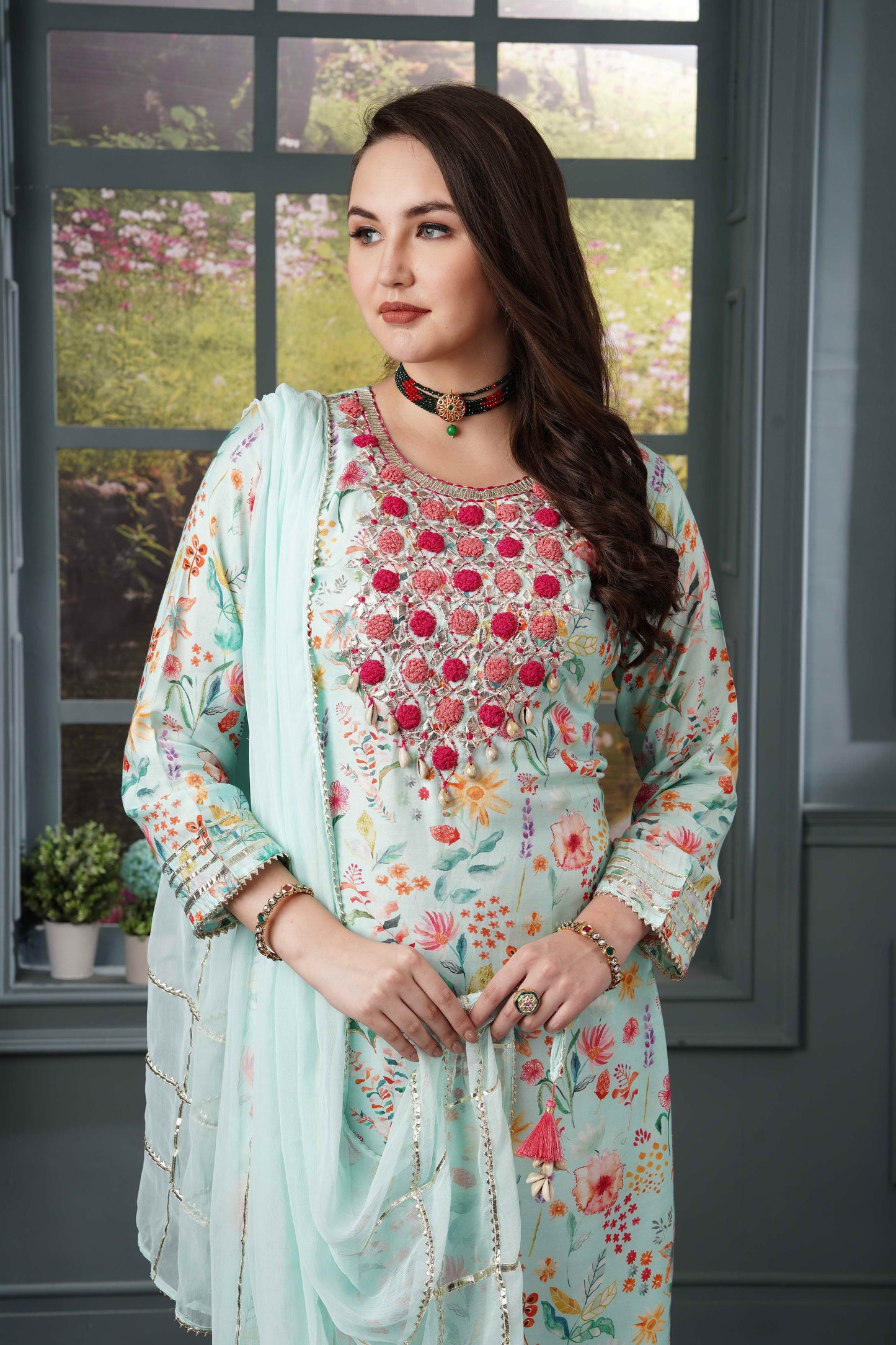 Aqua Blue Pure Muslin Shell Suit Set #1303