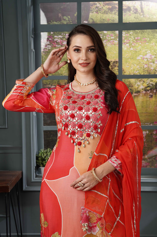 Red Orange Muslin Shell Suit Set #1302