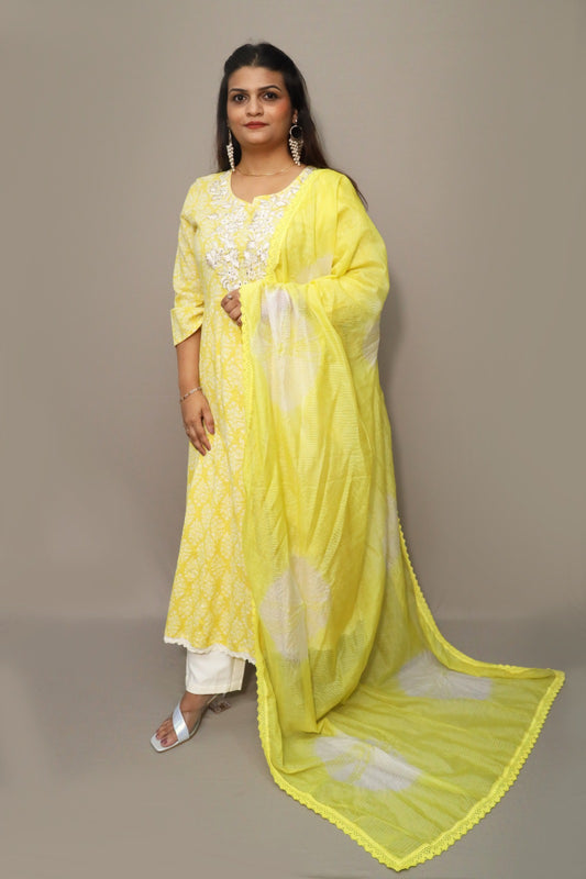 Yellow Pure Cotton Anarkali Suit #1421