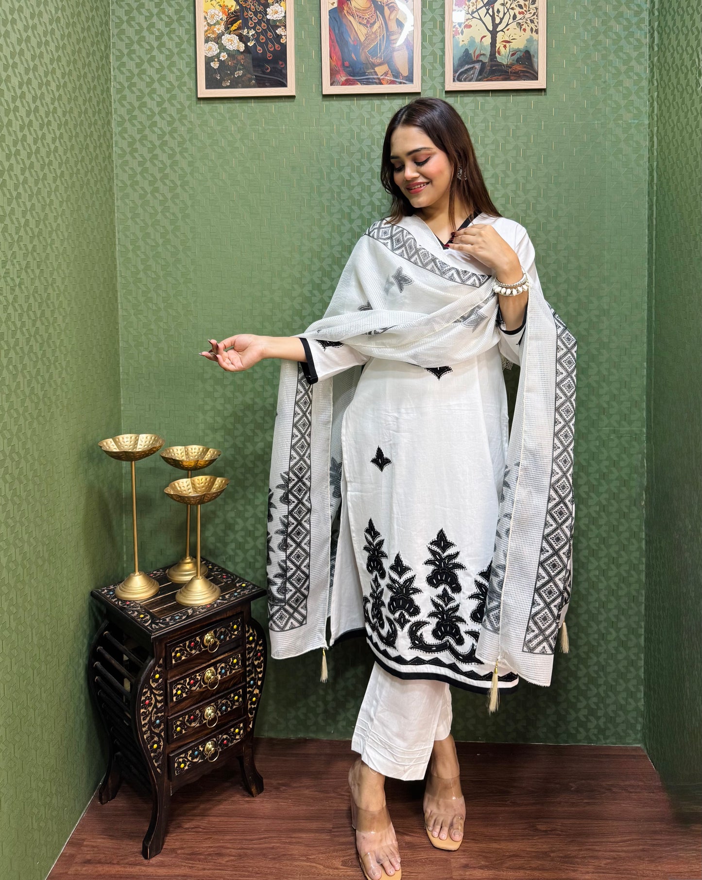 White Pure Cotton Designer Suit #1780