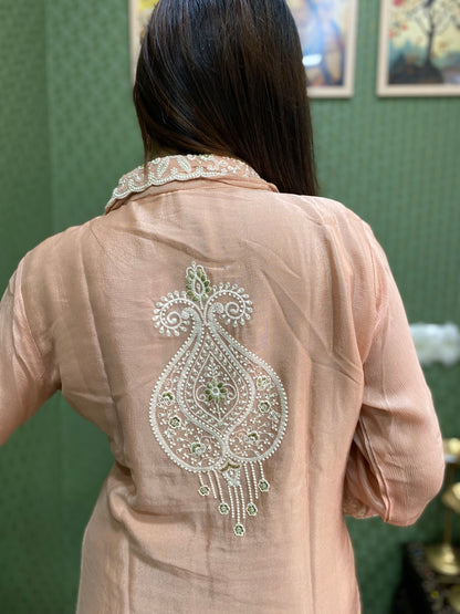 Peach Dazzling Handwork Chinnon Co-ord Set #1528
