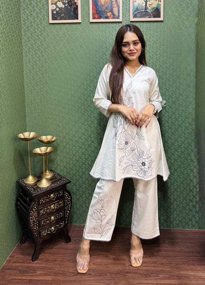 Cotton Flex Co-ord Set with Thread Floral Embroidery #1773