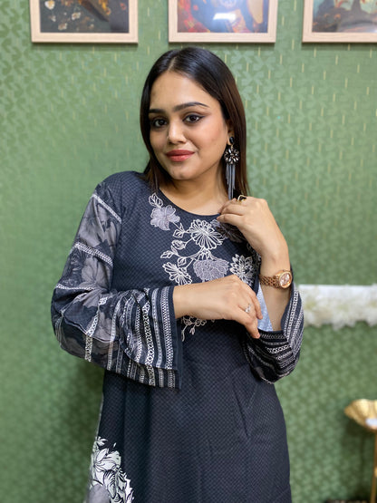 Black Pure Pashmina Embroidered Suit Set #1750