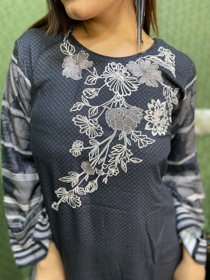 Black Pure Pashmina Embroidered Suit Set #1750