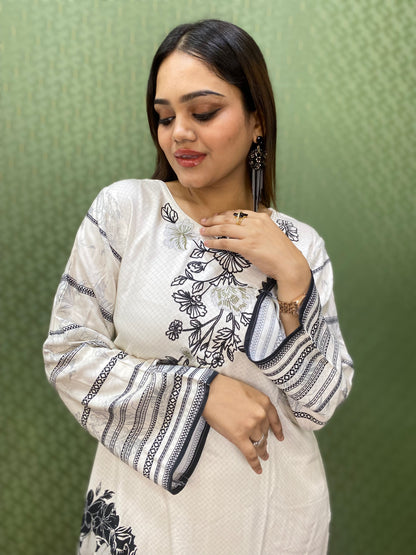 White Pure Pashmina Embroidered Suit Set #1749