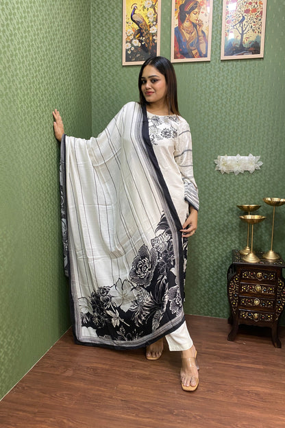 White Pure Pashmina Embroidered Suit Set #1749