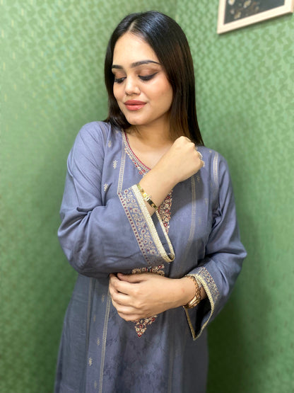 Grey Pakistani Pashmina Glam with Silk Dupatta #1754