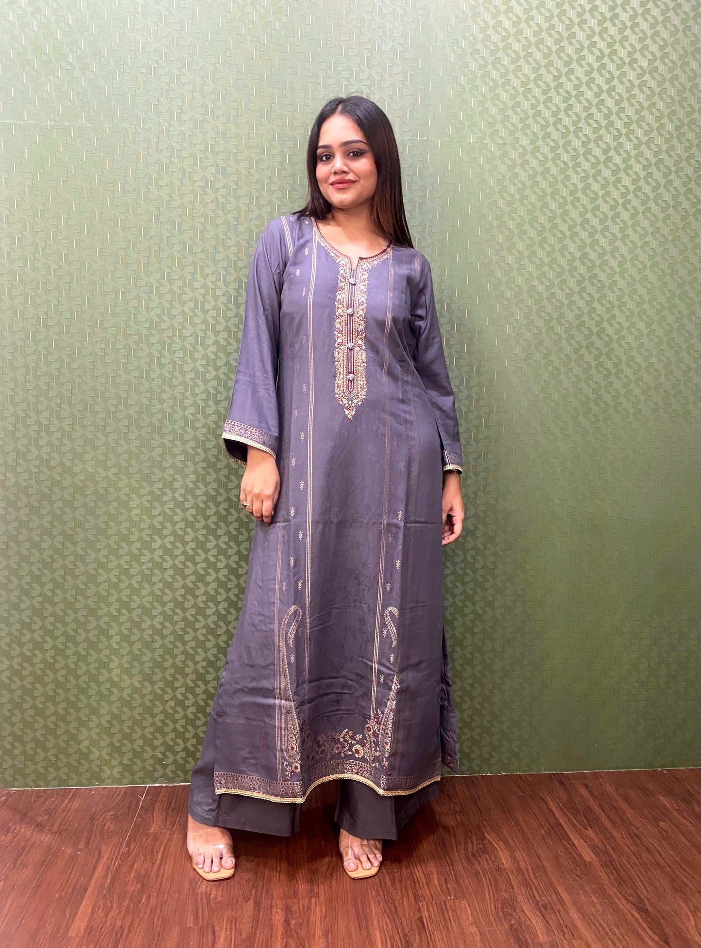 Grey Pakistani Pashmina Glam with Silk Dupatta #1754