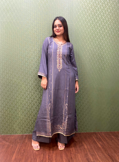Grey Pakistani Pashmina Glam with Silk Dupatta #1754