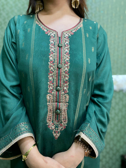 Green Pakistani Pashmina Glam with Silk Dupatta #1753