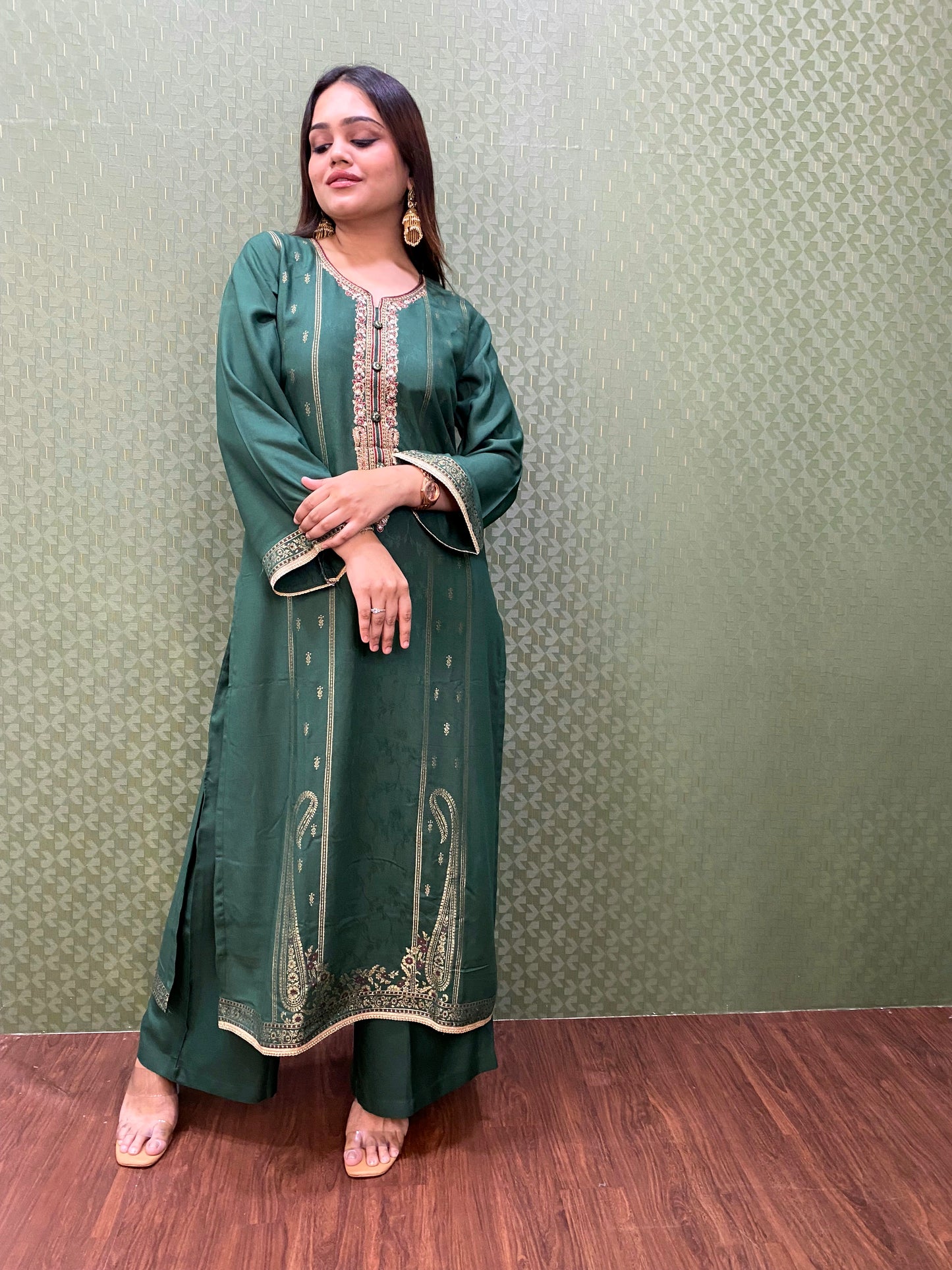 Green Pakistani Pashmina Glam with Silk Dupatta #1753