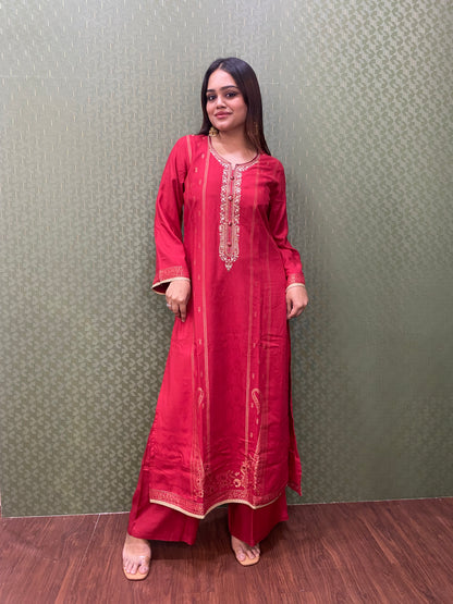 Red Pakistani Pashmina Glam with Silk Dupatta #1751