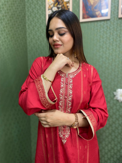 Red Pakistani Pashmina Glam with Silk Dupatta #1751