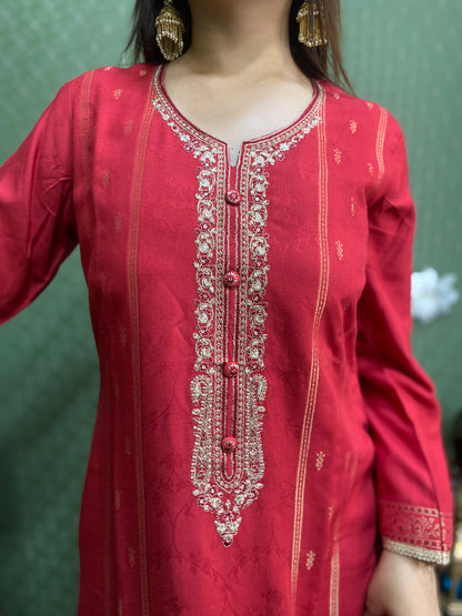 Red Pakistani Pashmina Glam with Silk Dupatta #1751