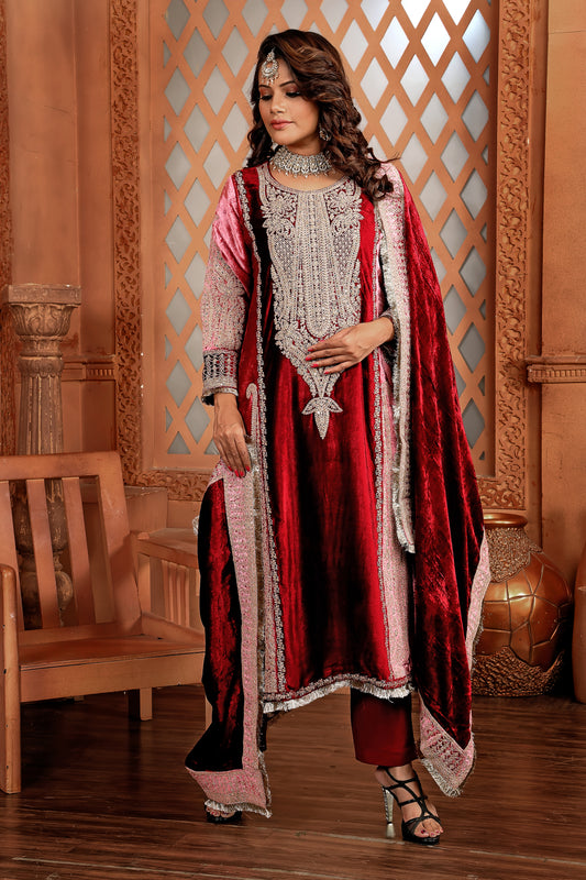 velvet suit set , vetlvet suit , party wear , heavy party wear ,winter collection , wedding wear , wedding collection , suit haul , best for festivals , indian dresses , indian ethnic dresses , new arrivals , comfortable , zari and zardozi work , zari work , zari tread and seqins work , festive collecrtion , velvet 