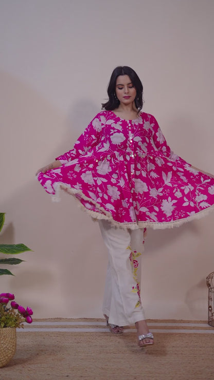 Magenta Bloom Pure Muslin Co-ord Set #1892