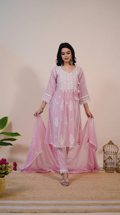 Chikankari Dobby Mal Cotton Suit Set – Blush Pink
