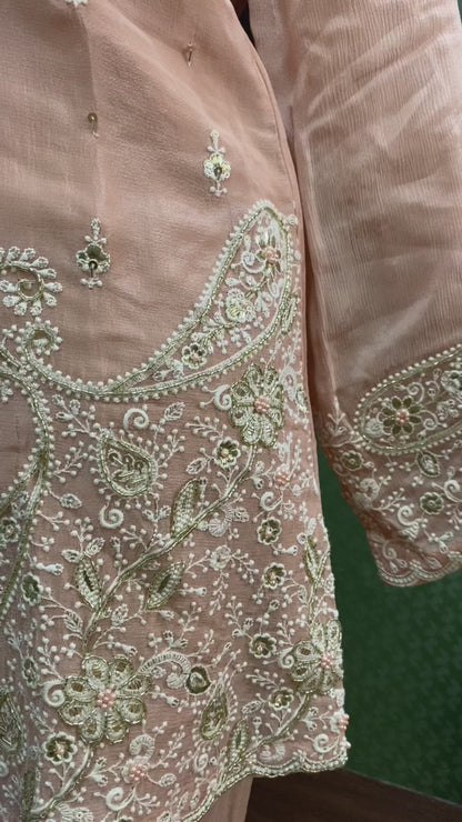 Peach Dazzling Handwork Chinnon Co-ord Set #1528